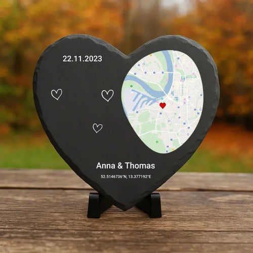 LoveMap™ – Personalisiertes Herz aus Schiefer