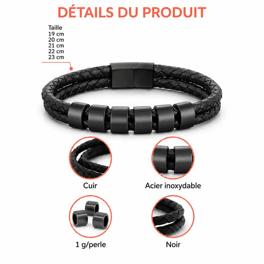 Personalisiertes Lederarmband für Opa mit gravierten Perlen