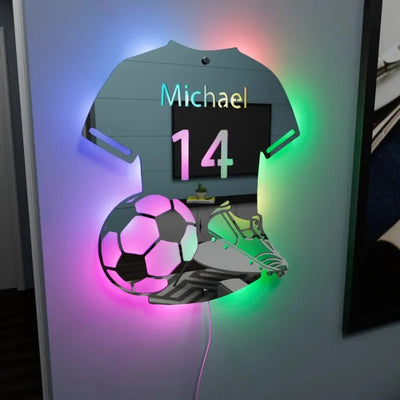 Personalisierter LED-Spiegel in Trikotform mit Name und Nummer