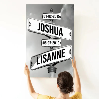 Personalisiertes Wegweiser-Leinwandbild Lebenswege™ mit Namen