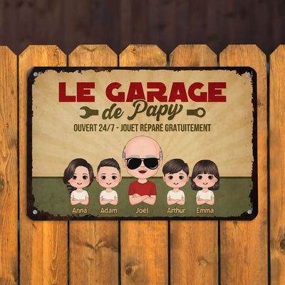Personalisiertes Deko-Schild Opas Garage™ mit Opa und Enkelkindern