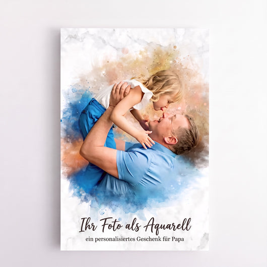Papa & Ich™ – Personalisierte Leinwand im Aquarell-Look