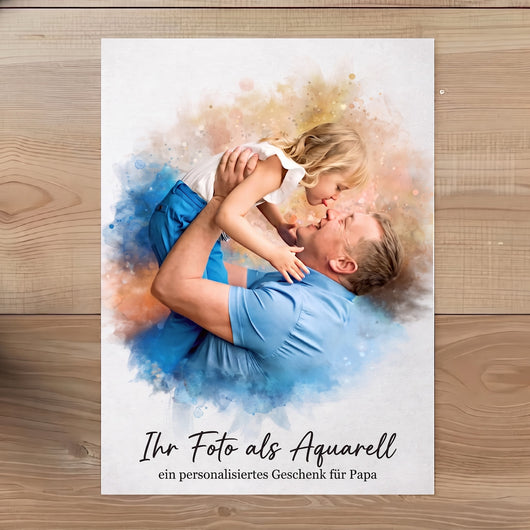 Papa & Ich™ – Personalisierte Leinwand im Aquarell-Look