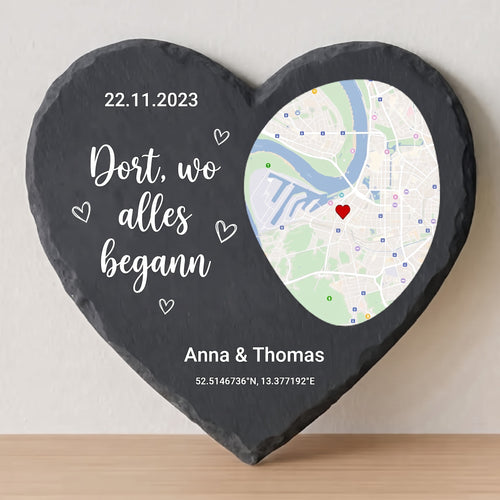 LoveMap™ – Personalisiertes Herz aus Schiefer
