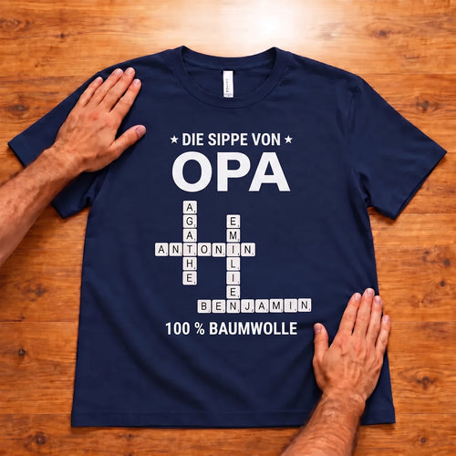 Kreuzwort™ – Personalisiertes T-Shirt „Die Sippe von Opapa“
