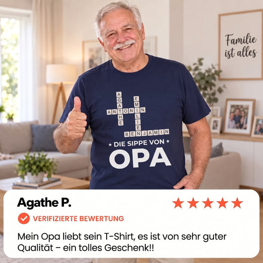 Kreuzwort™ – Personalisiertes T-Shirt „Die Sippe von Opapa“