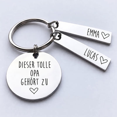Personalisierter Schlüsselanhänger für Opa mit Namen der Enkel