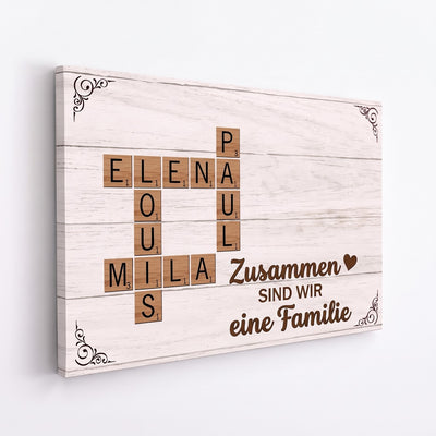 Familienworte™ – Personalisierte Kreuzwort-Leinwand für die Familie