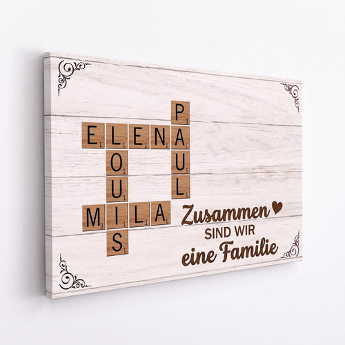 Familienworte™ – Personalisierte Kreuzwort-Leinwand für die Familie