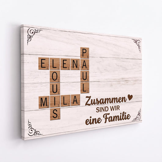 Familienworte™ – Personalisierte Kreuzwort-Leinwand für die Familie