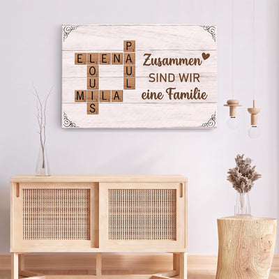 Familienworte™ – Personalisierte Kreuzwort-Leinwand für die Familie