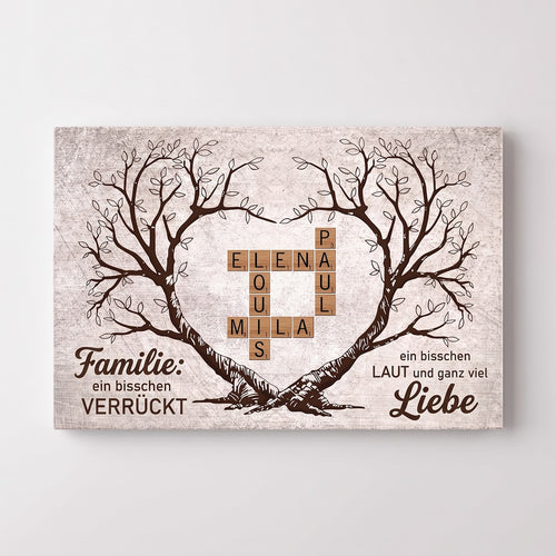 Familienbaum™ – Kreuzworträtsel-Leinwand mit personalisierten Vornamen