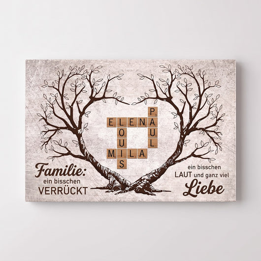 Familienbaum™ – Kreuzworträtsel-Leinwand mit personalisierten Vornamen