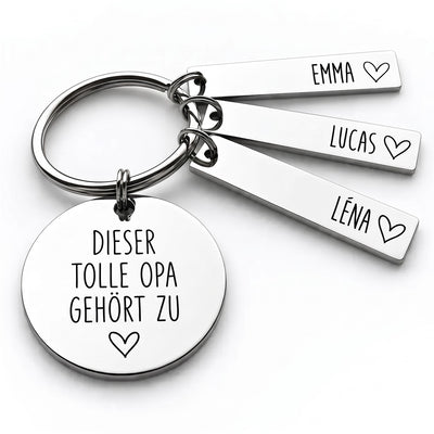 Personalisierter Schlüsselanhänger für Opa mit Namen der Enkel