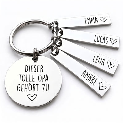 Personalisierter Schlüsselanhänger für Opa mit Namen der Enkel