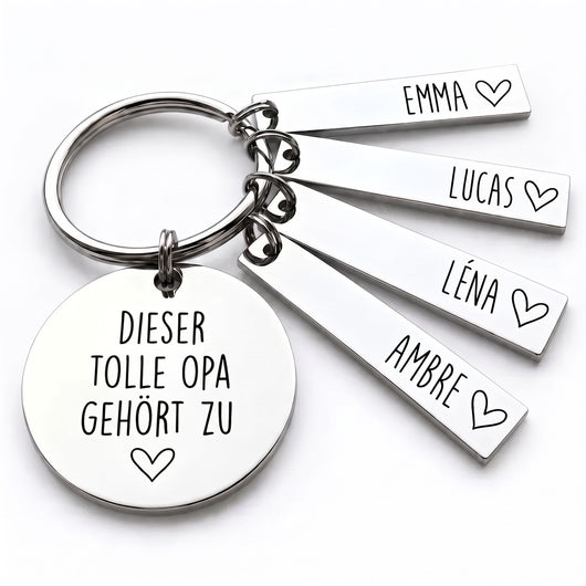 Personalisierter Schlüsselanhänger für Opa mit Namen der Enkel