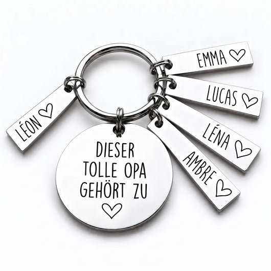 Personalisierter Schlüsselanhänger für Opa mit Namen der Enkel