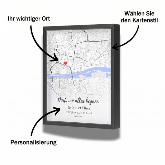 Personalisiertes Poster mit Karte des Ortes Ihrer Begegnung