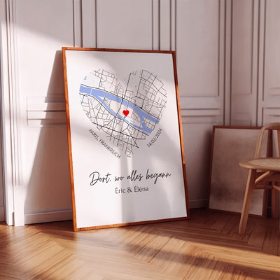 Personalisiertes Poster mit Karte des Ortes Ihrer Begegnung