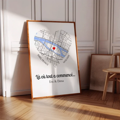 Personalisiertes Poster mit Karte des Ortes Ihrer Begegnung