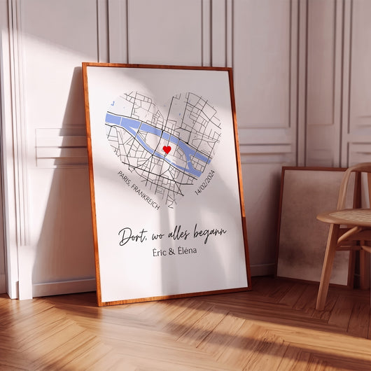 Personalisiertes Poster mit Karte des Ortes Ihrer Begegnung