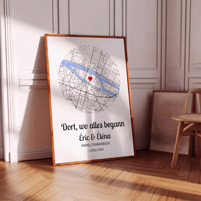 Personalisiertes Poster mit Karte des Ortes Ihrer Begegnung