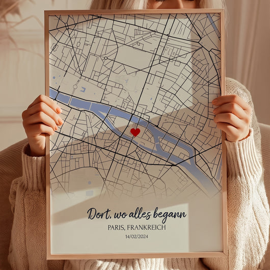 Personalisiertes Poster mit Karte des Ortes Ihrer Begegnung