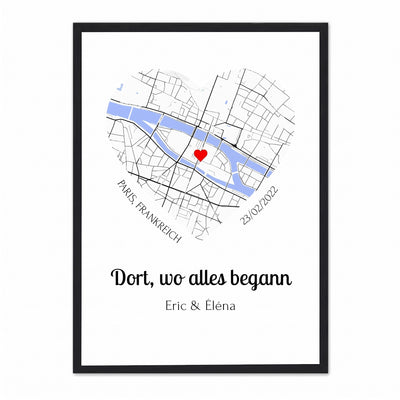 Personalisiertes Poster mit Karte des Ortes Ihrer Begegnung