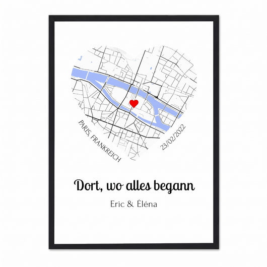 Personalisiertes Poster mit Karte des Ortes Ihrer Begegnung