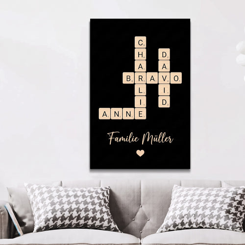 Unsere Familie™ – Personalisierte Leinwand „Familien-Kreuzworträtsel“