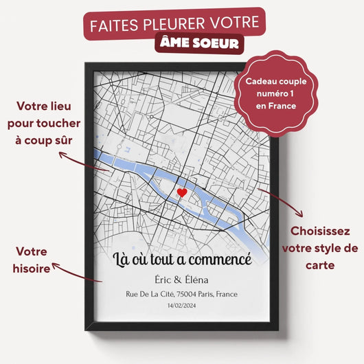 Personalisiertes Poster mit Karte des Ortes Ihrer Begegnung