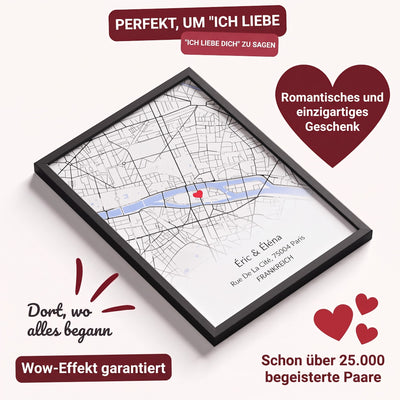 Personalisiertes Poster mit Karte des Ortes Ihrer Begegnung