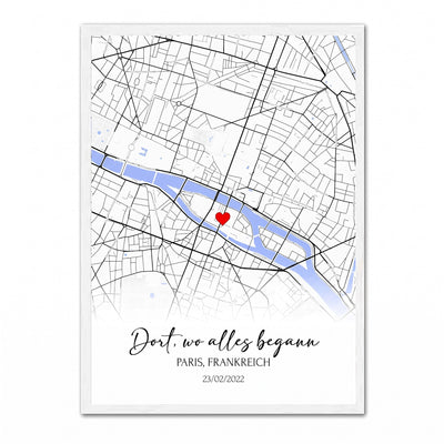 Personalisiertes Poster mit Karte des Ortes Ihrer Begegnung
