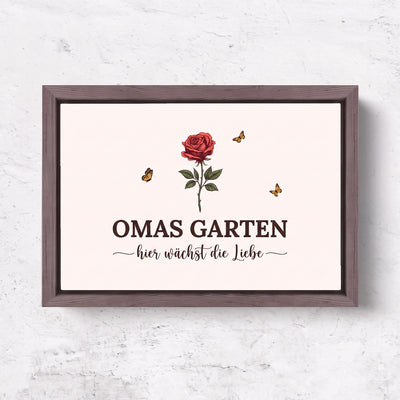 Personalisierte Leinwand Omas Garten™ mit Geburtsblumen und Vornamen der Enkelkinder