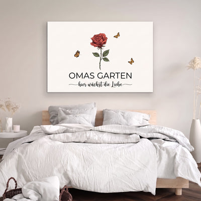 Personalisierte Leinwand Omas Garten™ mit Geburtsblumen und Vornamen der Enkelkinder