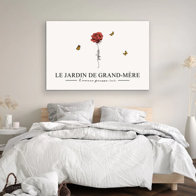 Personalisierte Leinwand Omas Garten™ mit Geburtsblumen und Vornamen der Enkelkinder
