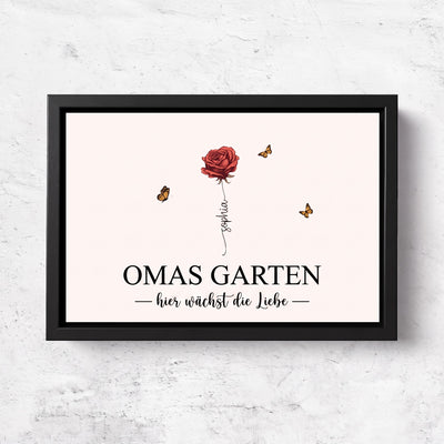 Personalisierte Leinwand Omas Garten™ mit Geburtsblumen und Vornamen der Enkelkinder