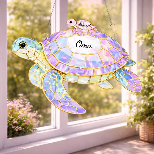 Familienschildkröte™ – Personalisierter Sonnenfänger in Buntglas-Optik mit Namen