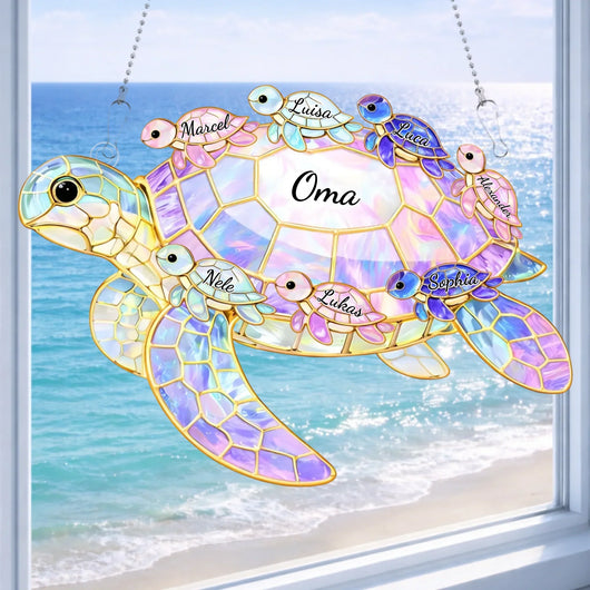 Familienschildkröte™ – Personalisierter Sonnenfänger in Buntglas-Optik mit Namen