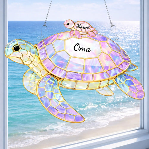 Familienschildkröte™ – Personalisierter Sonnenfänger in Buntglas-Optik mit Namen