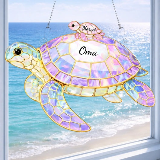 Familienschildkröte™ – Personalisierter Sonnenfänger in Buntglas-Optik mit Namen