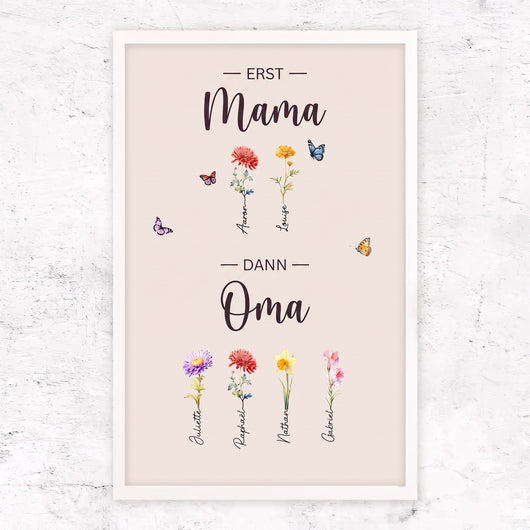 Familienblüten™ – Personalisierte Leinwand „Erst Mama, dann Oma“