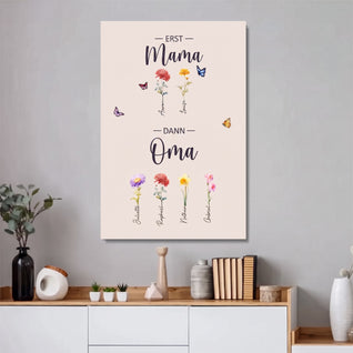 Familienblüten™ – Personalisierte Leinwand „Erst Mama, dann Oma“
