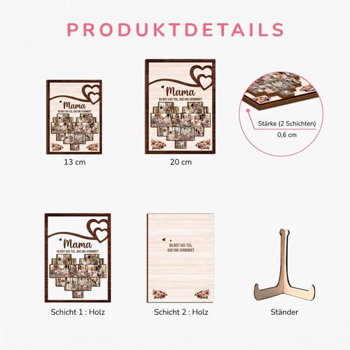 Familienherz™ – Personalisierter Fotorahmen aus Holz