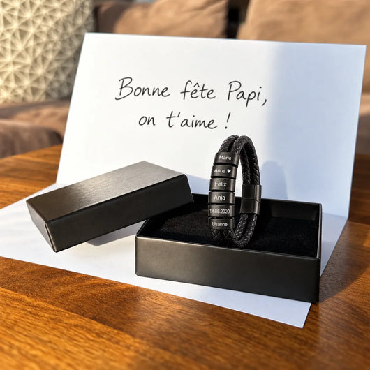 Personalisiertes Lederarmband für Opa mit gravierten Perlen