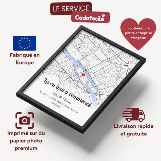 Personalisiertes Poster mit Karte des Ortes Ihrer Begegnung
