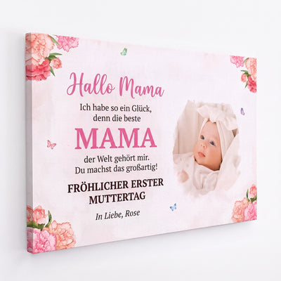 Personalisierte Leinwand „Hallo Mama“ mit Foto