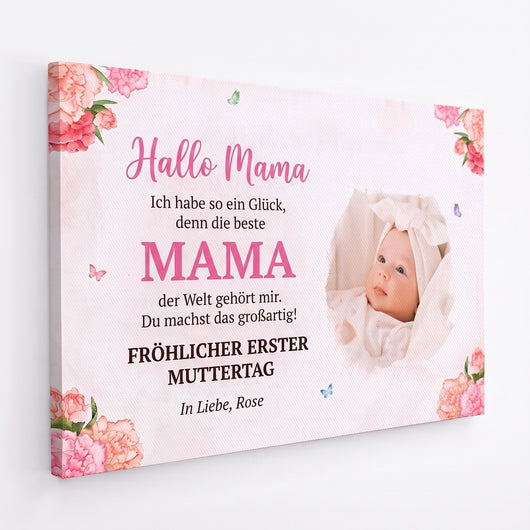 Personalisierte Leinwand „Hallo Mama“ mit Foto