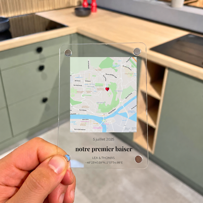 Personalisiertes Magnetschild Unsere Begegnung™ mit Karte, Namen und Datum