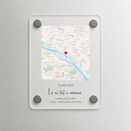 Personalisiertes Magnetschild Unsere Begegnung™ mit Karte, Namen und Datum